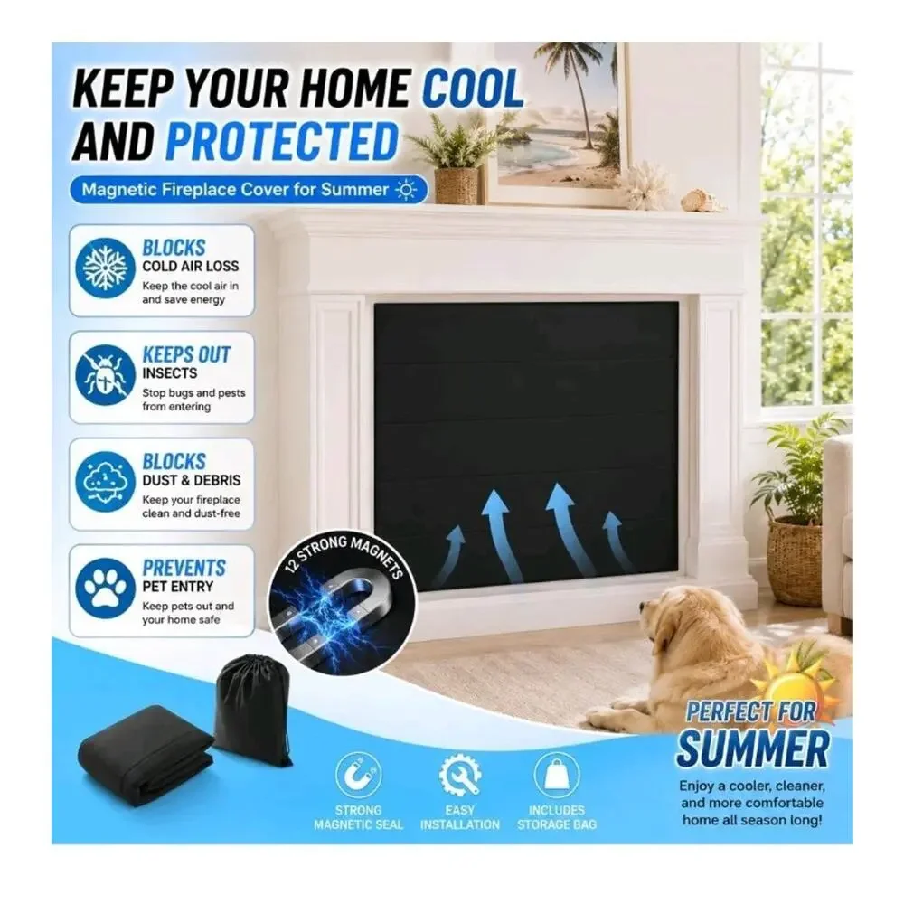 Fireplace Cover Built-in 12 Strong Magnets for Iron Fireplace Frame, 35x37 Inch
